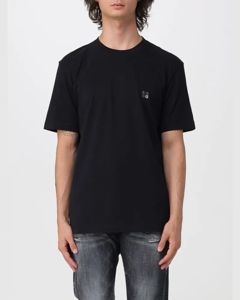 Dsquared2 Baumwoll-T-Shirt mit Rundhalsausschnitt und Kontrastlogo Schwarz