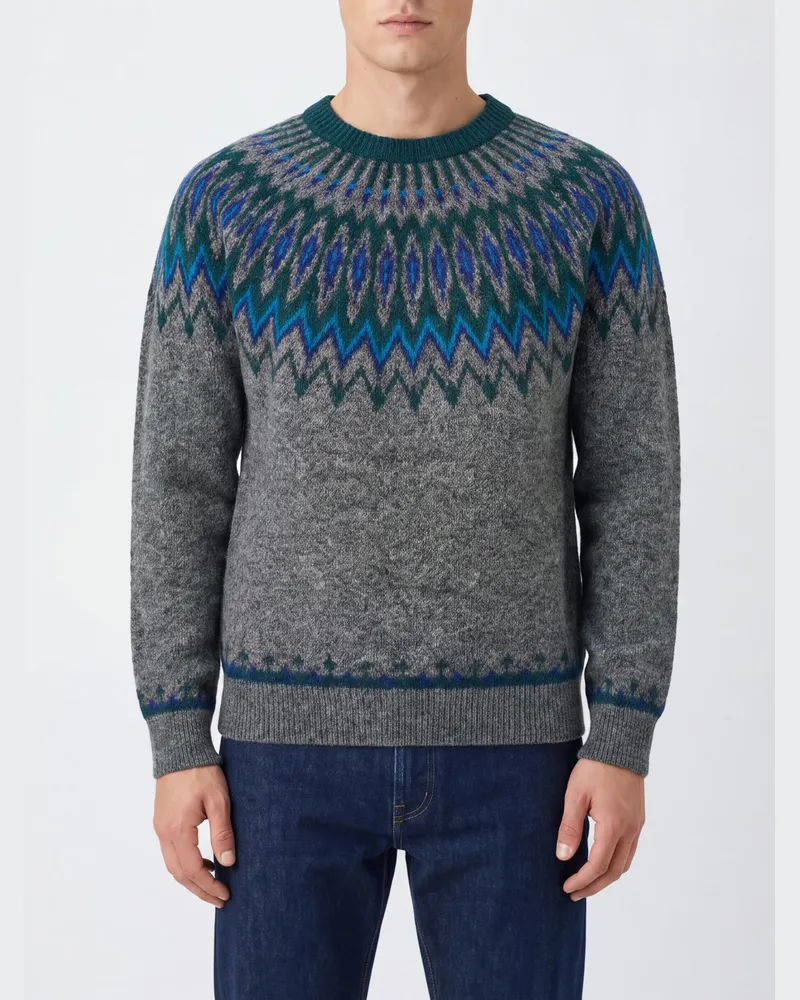 Roberto Collina Pullover mit Rundhalsausschnitt und Ethno-Muster aus Woll-Alpaka-Mix Grau