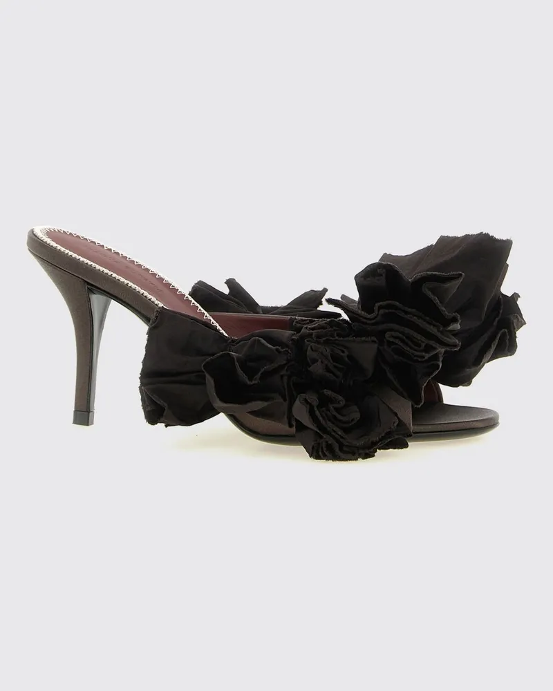 Magda Butrym Mules-Sandalen aus Taft mit Rüschen und Stiletto-Absatz Braun