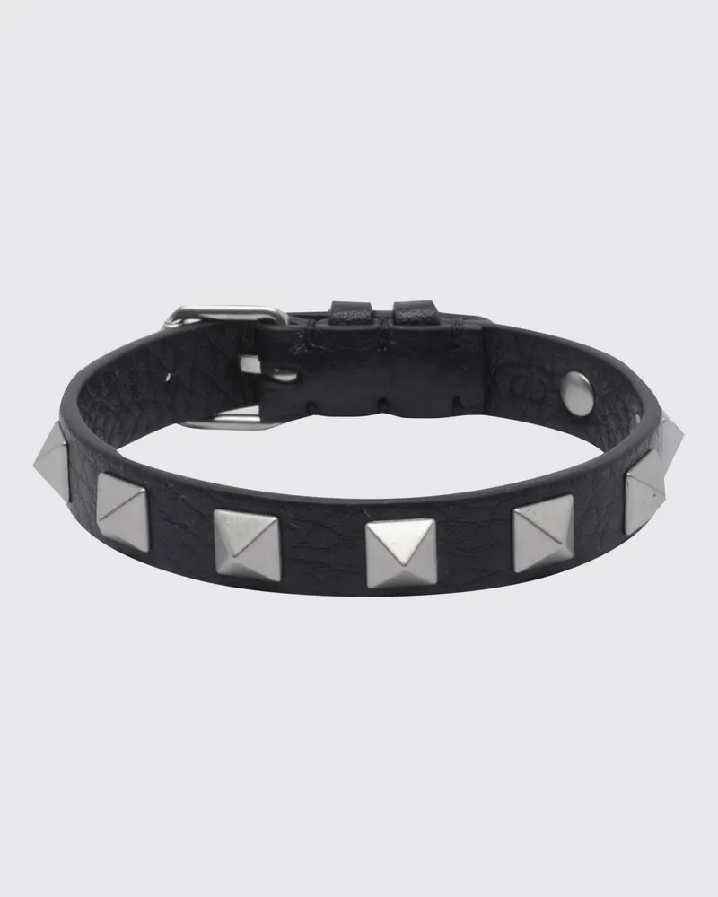 Valentino Garavani Rockstud Armband aus gehämmertem Leder mit Schnallenverschluss Schwarz