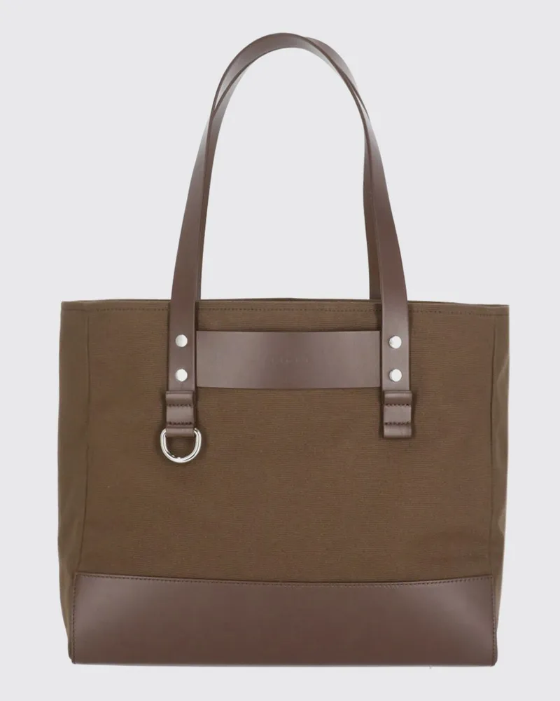Marni Tote-Bag aus Baumwolle mit doppeltem Henkel und kontrastierenden Ledereinsätzen Braun