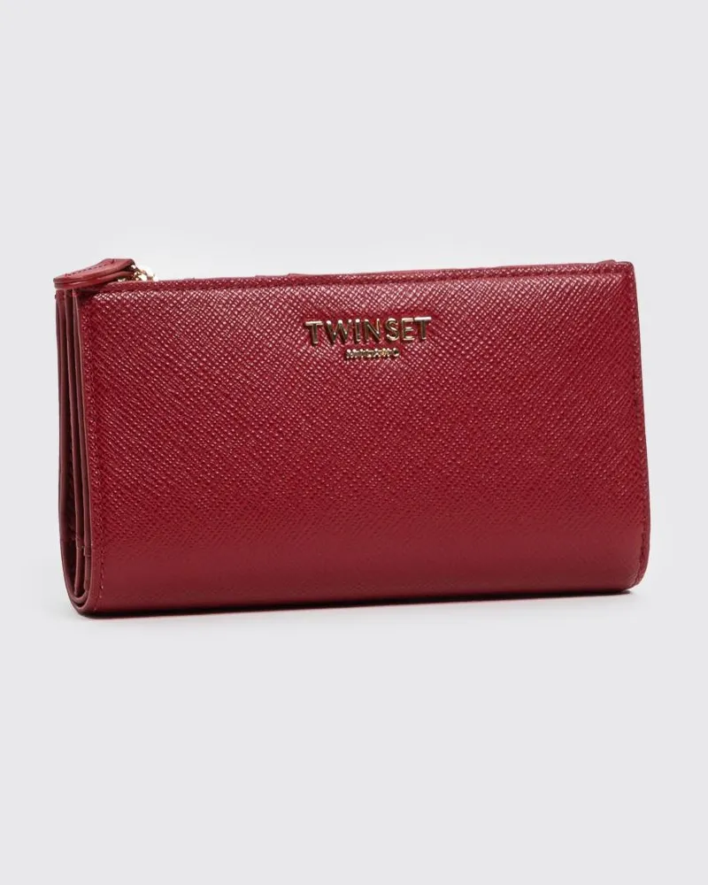 Twin-Set Saffiano-Kunstleder-Portemonnaie mit Metall-Logo Rot