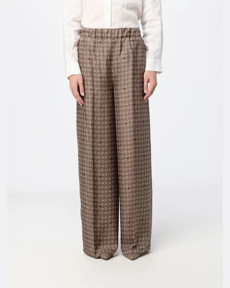 Max Mara Vischio Palazzo-Hose aus Seide mit Paisley-Print Braun