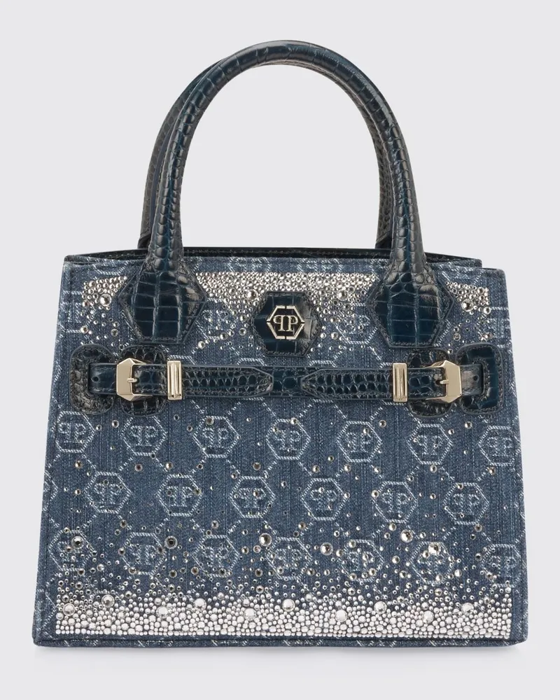 Philipp Plein Denim Tasche mit Strass-Hexagon Türkis