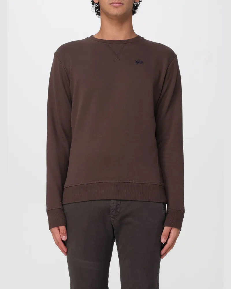La Martina Rundhals-Sweatshirt aus Baumwolle mit überschnittenen Schultern und Kontrastlogo Braun