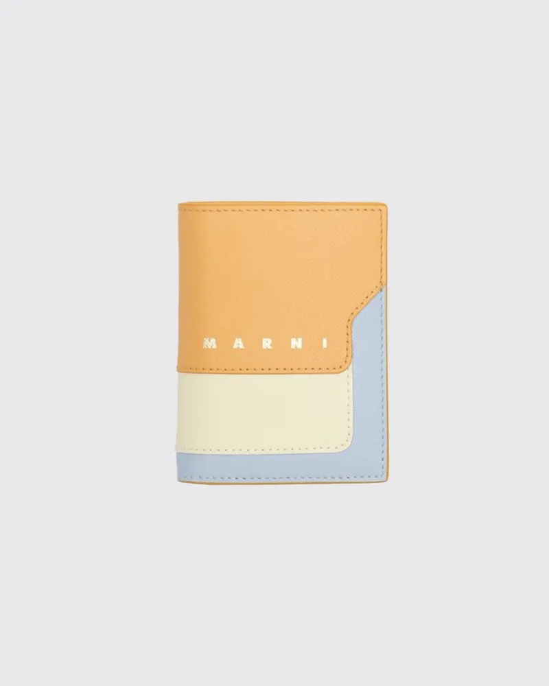 Marni Bifold-Geldbörse von aus orangefarbenem Saffiano-Leder mit laminiertem Logo Orange