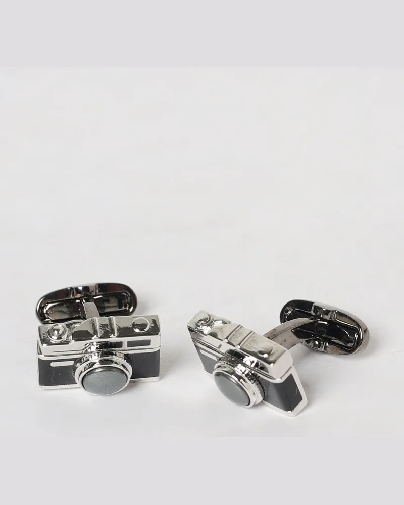 Paul Smith Zweifarbige Manschettenknöpfe aus emailliertem Metall mit graviertem Logo Silber