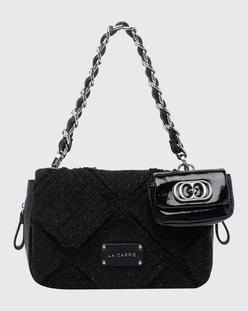 LA CARRIE Isabel Tweed-Schultertasche mit Kettengriff Schwarz