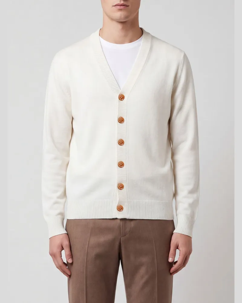 Brunello Cucinelli V-Ausschnitt-Cardigan von aus 100 % Kaschmir mit Knopfleiste Weiß