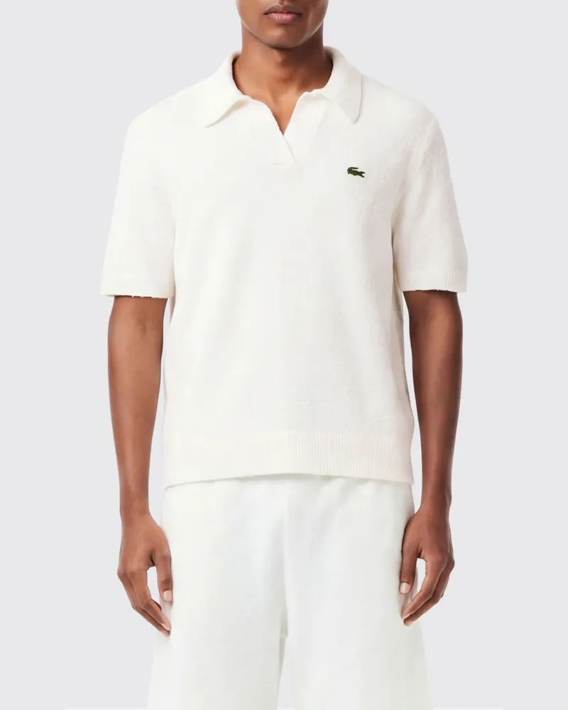 Lacoste Strick-Poloshirt aus Baumwollmischung von mit V-Ausschnitt und Kontrast-Logo-Patch Weiß