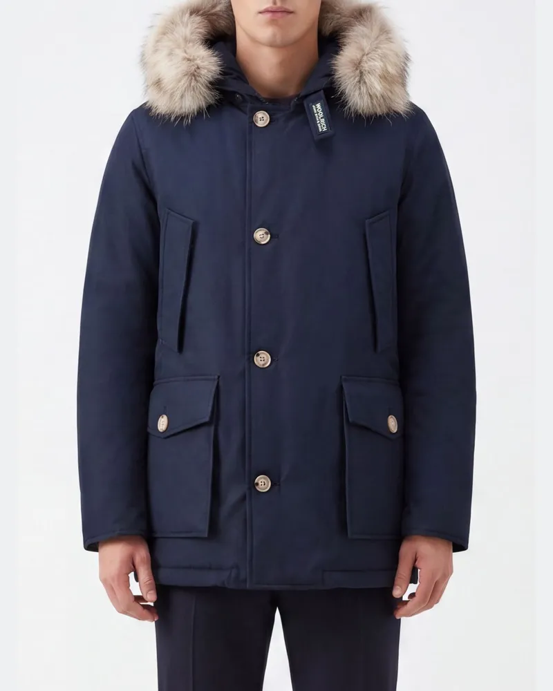 Woolrich Arctic Parka aus Baumwolle und Nylon mit Shearling-Kapuze Blau