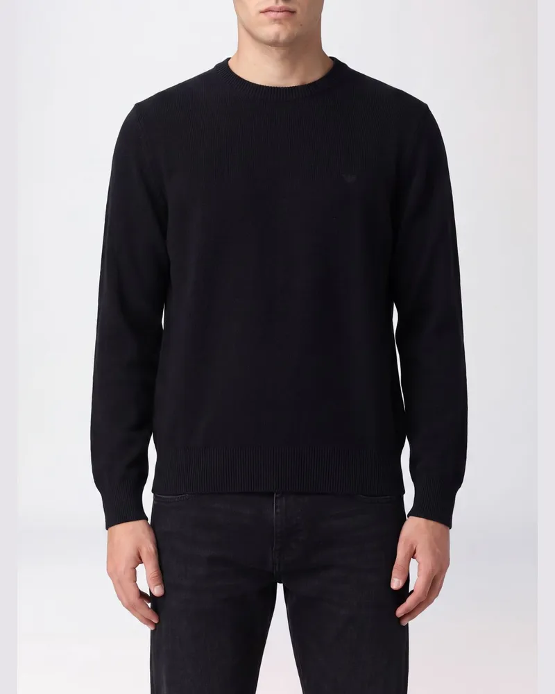 Emporio Armani Baumwollpullover mit Rundhals und ikonischem Adler-Logo Schwarz