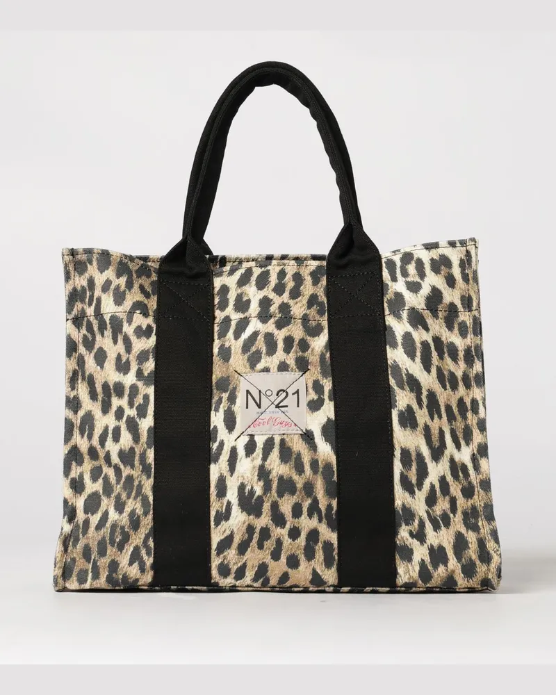 N° 21 Baumwoll-Shopper mit Animal-Print Braun