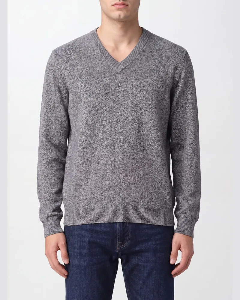 Brunello Cucinelli Pullover aus reinem Kaschmir mit V-Ausschnitt und Rippbündchen Grau
