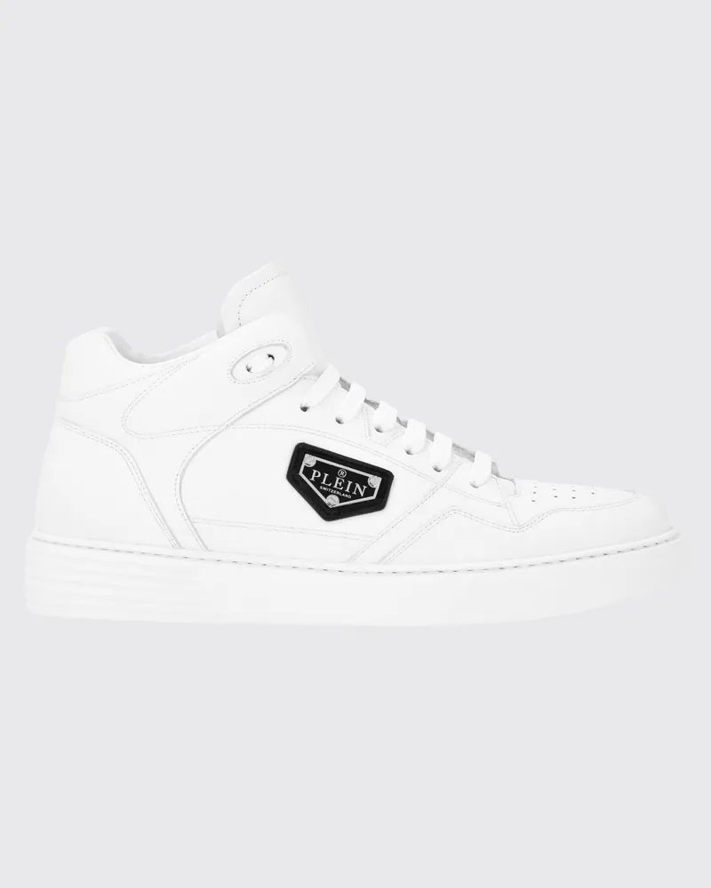Philipp Plein Hohe Schnür-Sneakers aus Glattleder mit perforierter Spitze Weiß