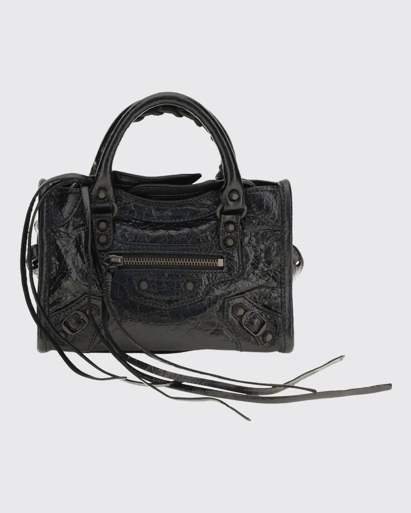 Balenciaga Le City Nano Mini-Tasche aus Arena-Lammleder mit Nieten Schwarz