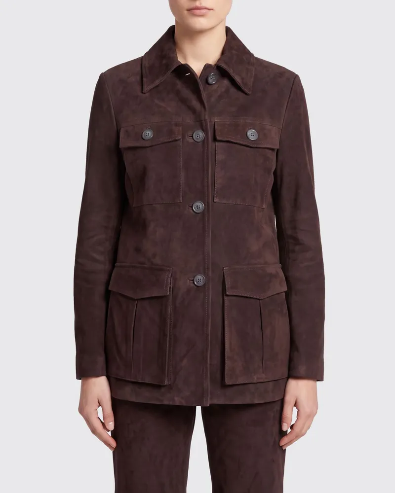 Semicouture Kurze Hemdjacke aus Wildleder mit aufgesetzten Taschen Braun