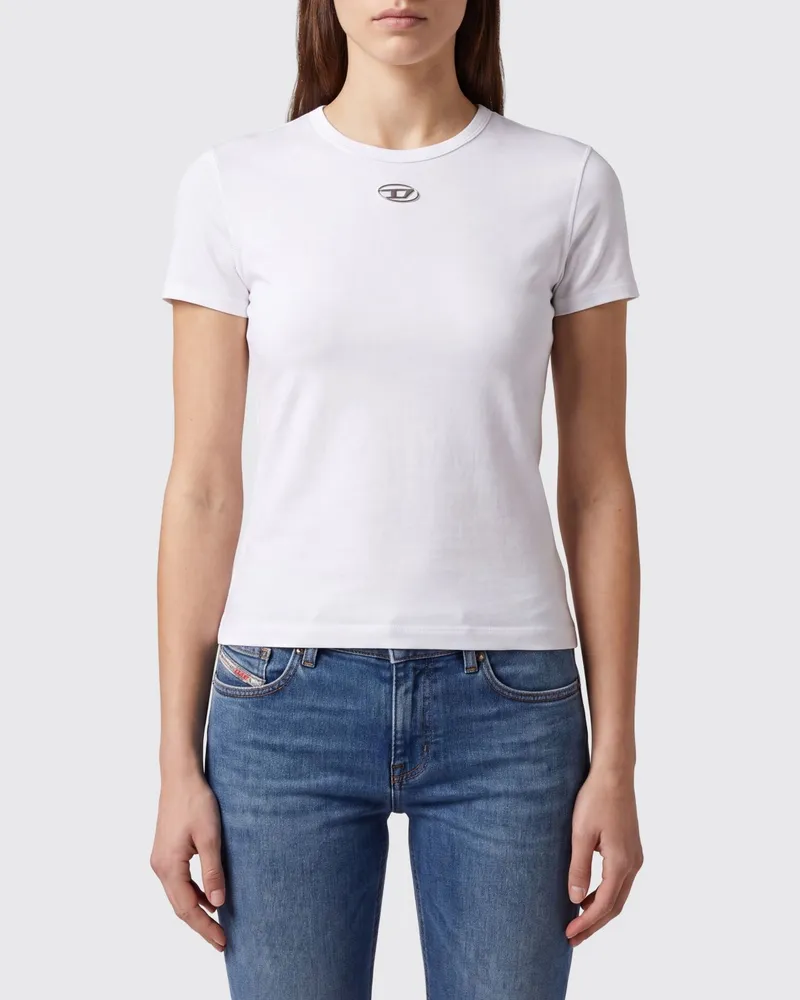 Diesel Slim-Fit T-Shirt aus Baumwolle mit kontrastierendem Oval D-Logo Weiß