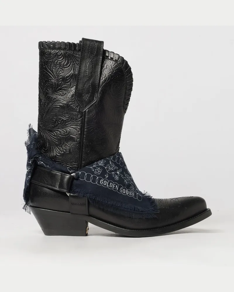 Golden Goose Cowboystiefel aus geprägtem Leder mit Bandana-Muster und mandelförmiger Spitze Schwarz