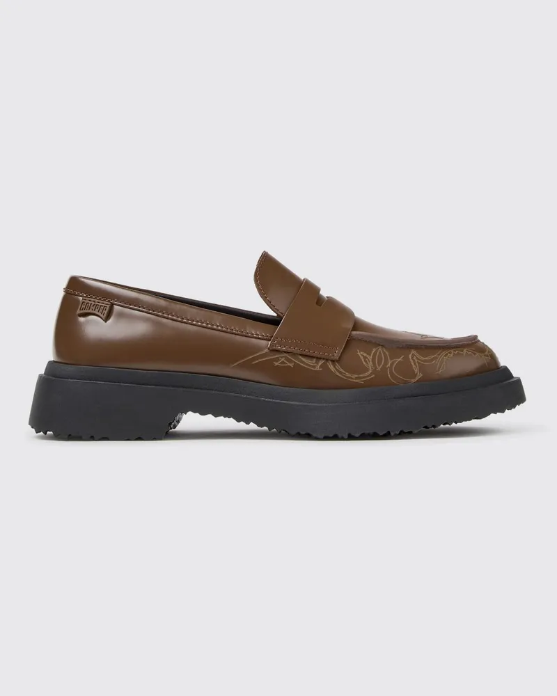 Camper Walden Loafer aus Kalbsleder mit Grafikdruck und Sattelriemen Braun