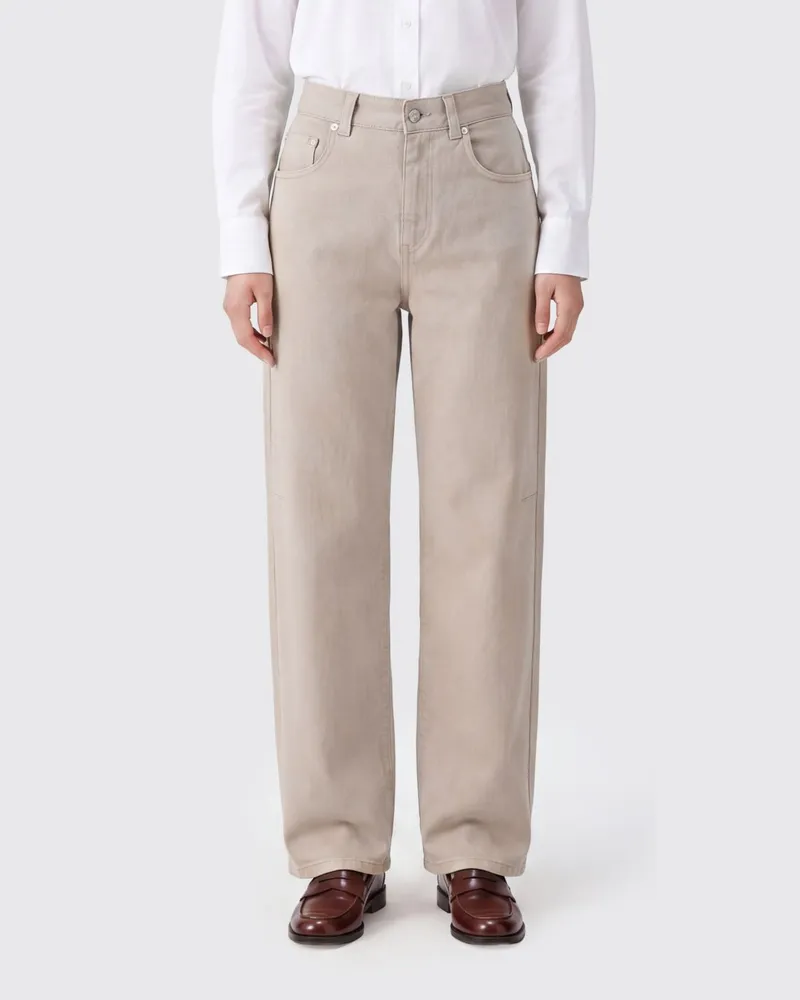 Brunello Cucinelli Mid-Rise Straight Jeans aus Denim mit Monili-Verzierung Beige