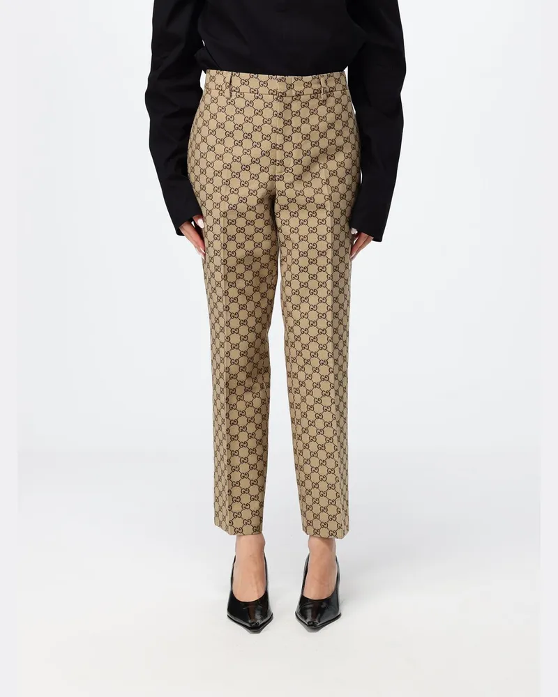 Gucci Schmal geschnittene Cropped-Hose aus GG Supreme-Stoff mit Monogramm Beige