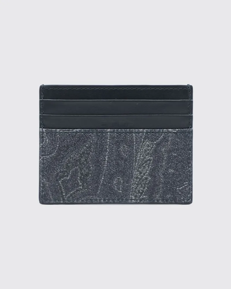 Etro Kartenetui aus beschichteter Baumwolle und Leder mit ikonischem Paisley-Druck Schwarz