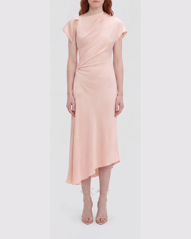 Victoria Beckham Asymmetrisches Slim-Fit-Midi-Kleid von mit kurzen Ärmeln Pink