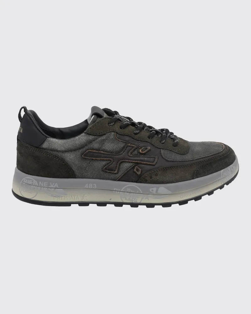Premiata Nous Sneaker aus Mesh und Wildleder mit gezackter Profilsohle Grün