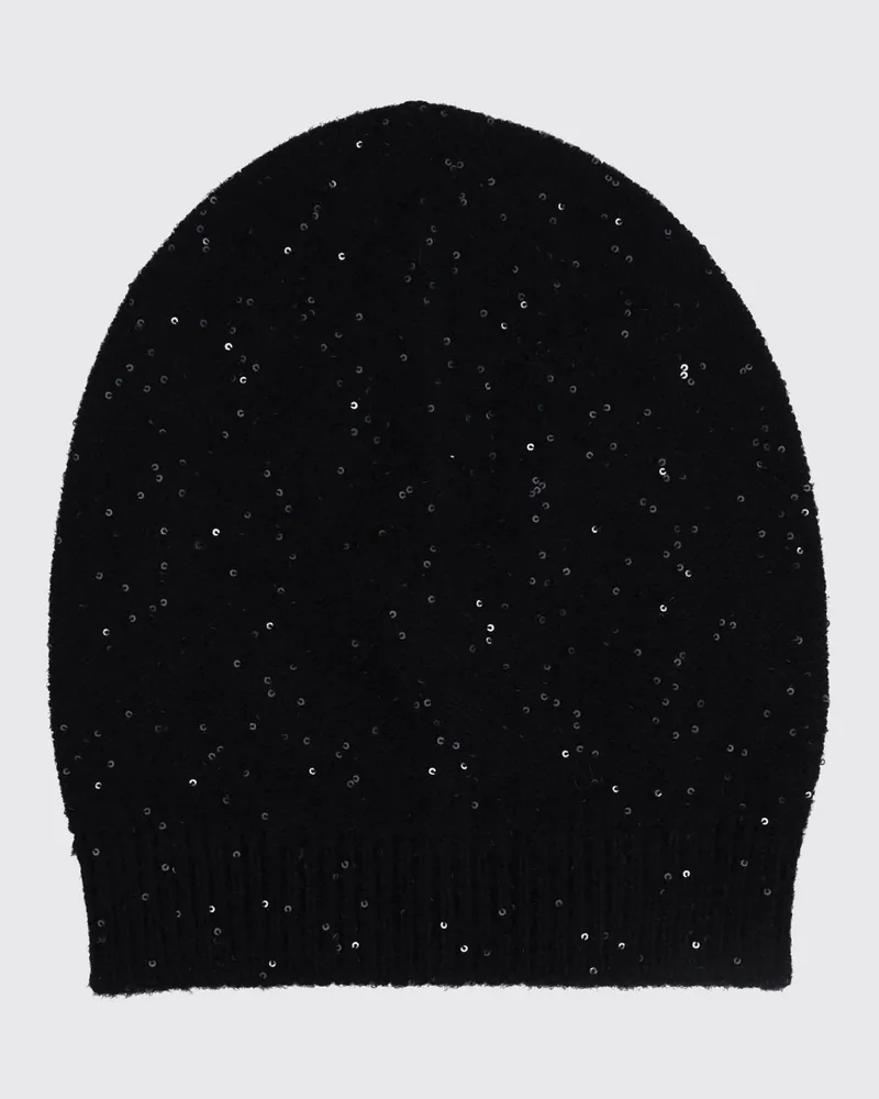 Fabiana Filippi Beanie mit Pailletten aus Woll-Kaschmir-Mischung Schwarz
