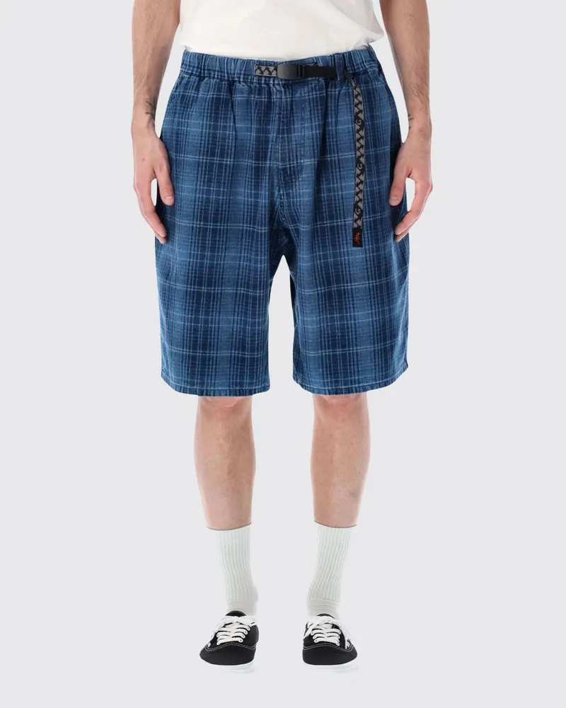GRAMICCI Karierte Baumwoll-Shorts mit elastischem Bund und Kordelzug Blau