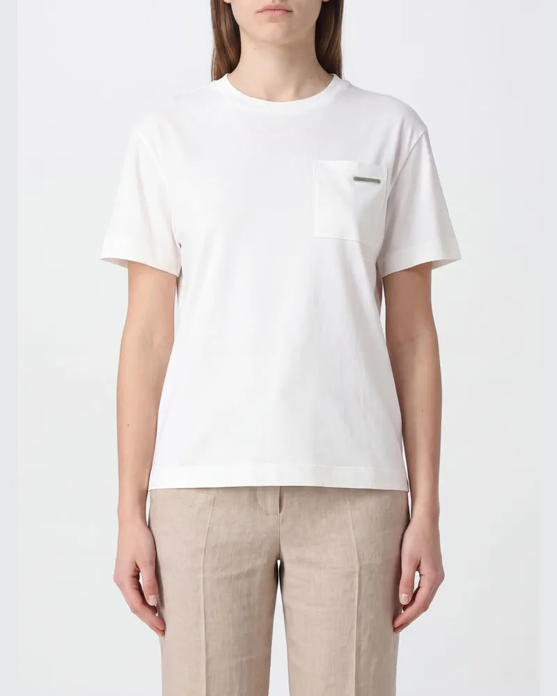 Brunello Cucinelli Baumwoll-T-Shirt mit Rundhalsausschnitt, Tasche und Monili-Verzierung Weiß