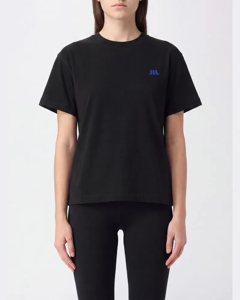Jil Sander T-Shirt aus Baumwolle mit kontrastierendem gesticktem Frontlogo Schwarz