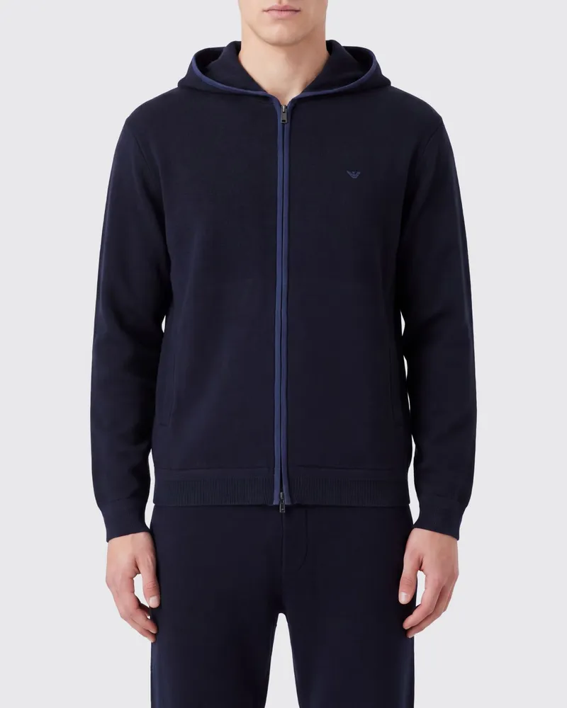 Emporio Armani Wollstrick-Kapuzenjacke mit Reißverschluss und Adler-Logo Schwarz