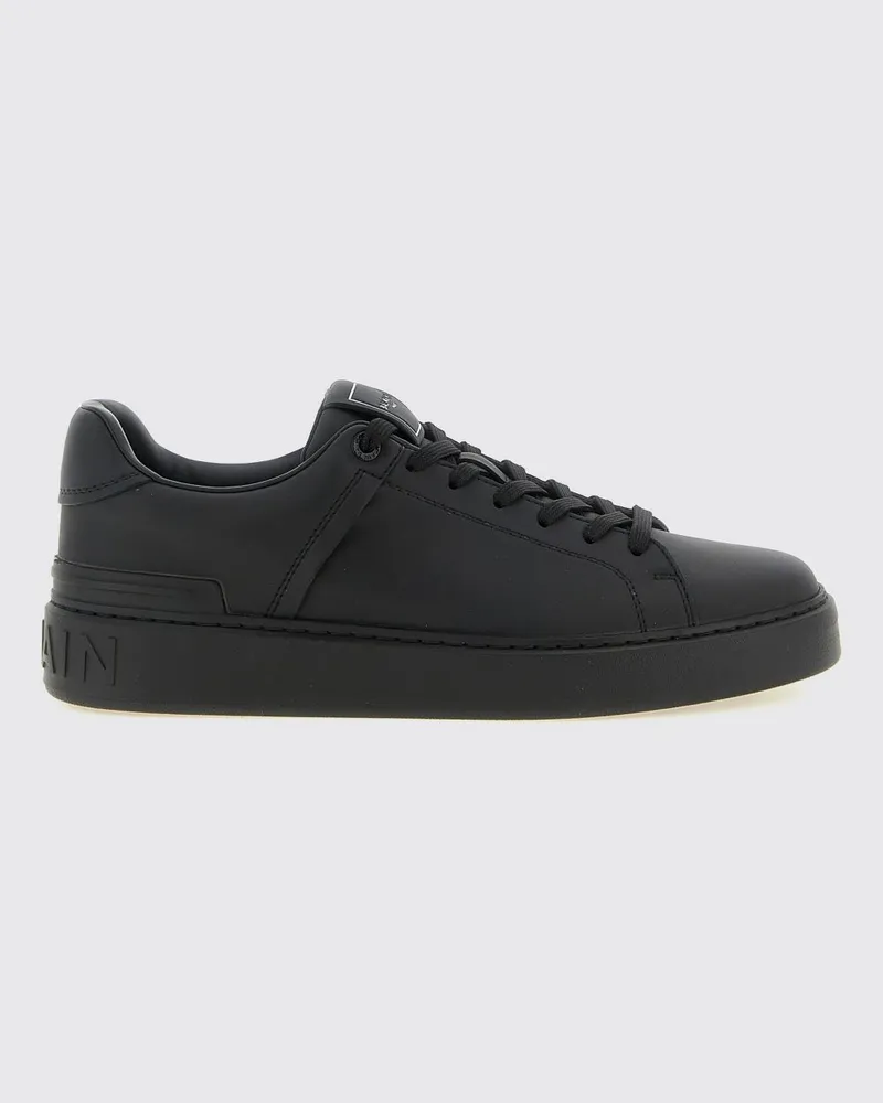 Balmain B-Court zweifarbige Sneaker aus glattem Kalbsleder Schwarz