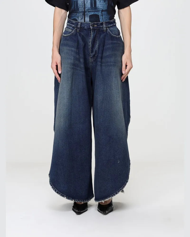 Balenciaga Oversize-Jeans mit weitem Bein aus Denim mit hoher Taille und fransigem Saum Blau