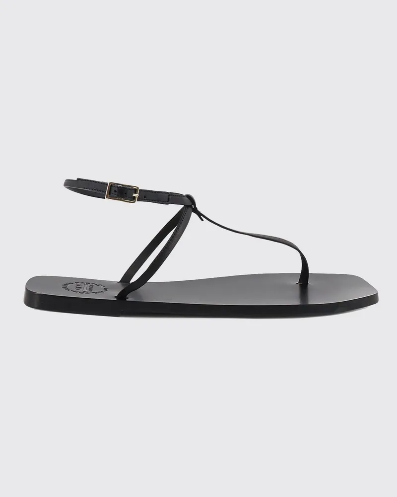 ATP Atelier Flache Zehentrenner-Sandalen aus Glattleder mit Knöchelriemen Schwarz