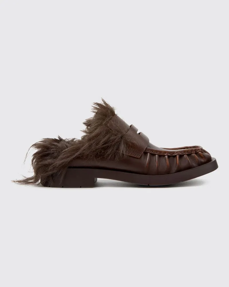 Camper Mil 1978 Mules aus Glattleder mit Kunstpelzfutter Braun