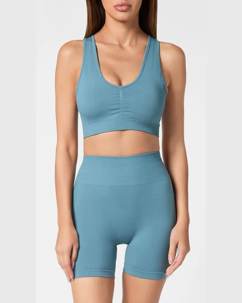 Philipp Plein Kurzes Top aus technischem Stretch-Gewebe Hellblau
