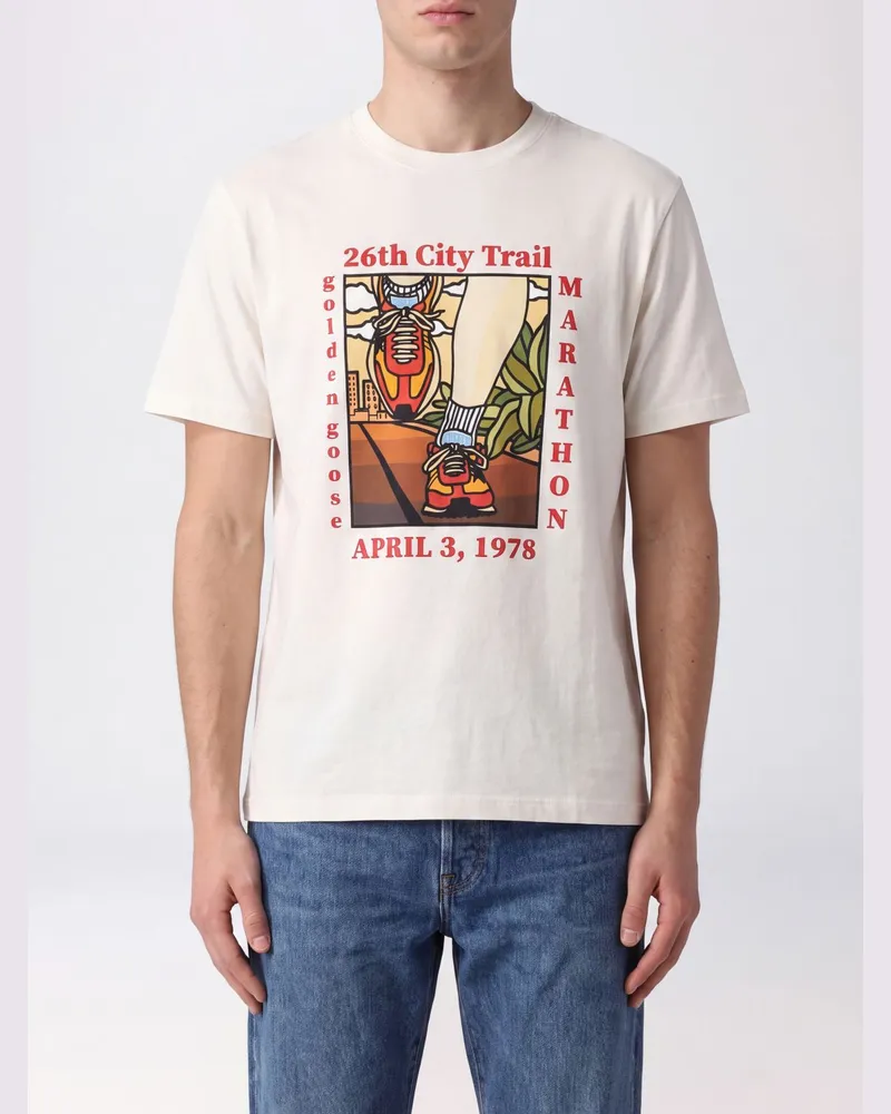 Golden Goose T-Shirt aus Baumwolle mit kontrastierendem Grafik-Logo Weiß