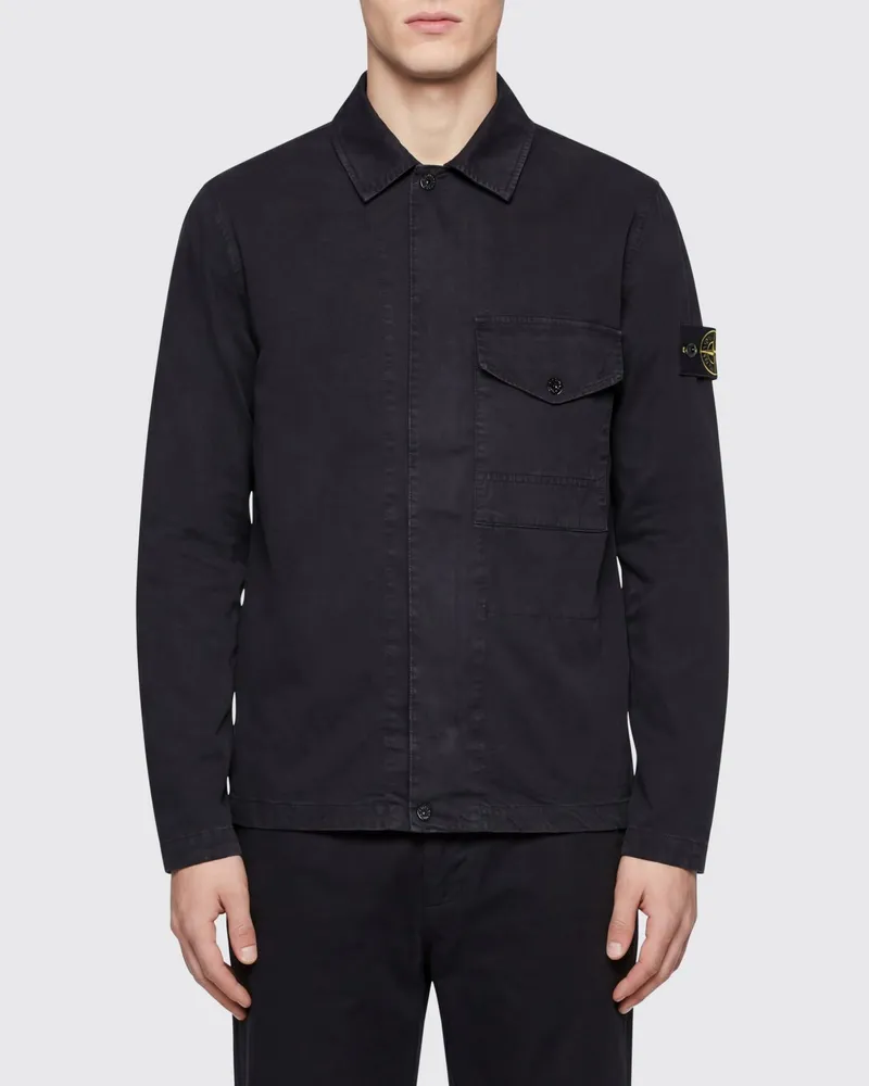 Stone Island Freizeit-Stretchbaumwollhemd Schwarz