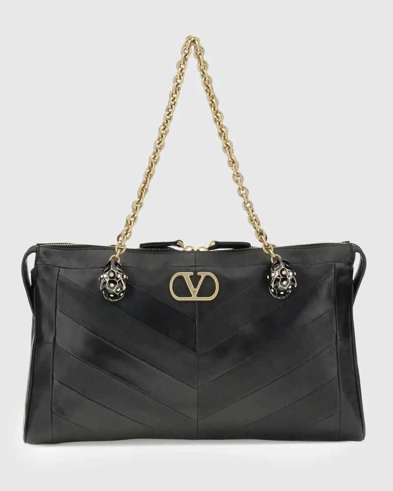 Valentino Garavani Panthea Schultertasche aus Leder mit Chevron-Stickerei Schwarz