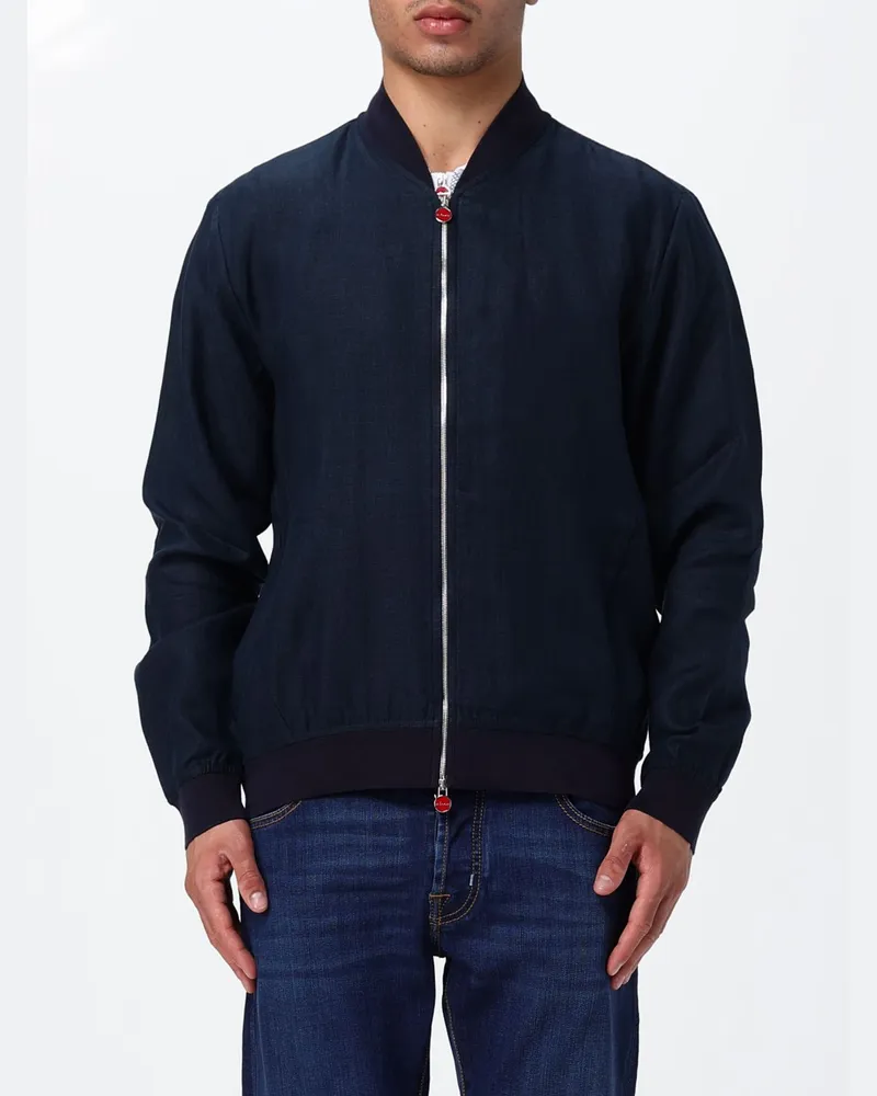 Kiton Bomberjacke aus Leinen mit elastischem Kragen und Reißverschluss Navy