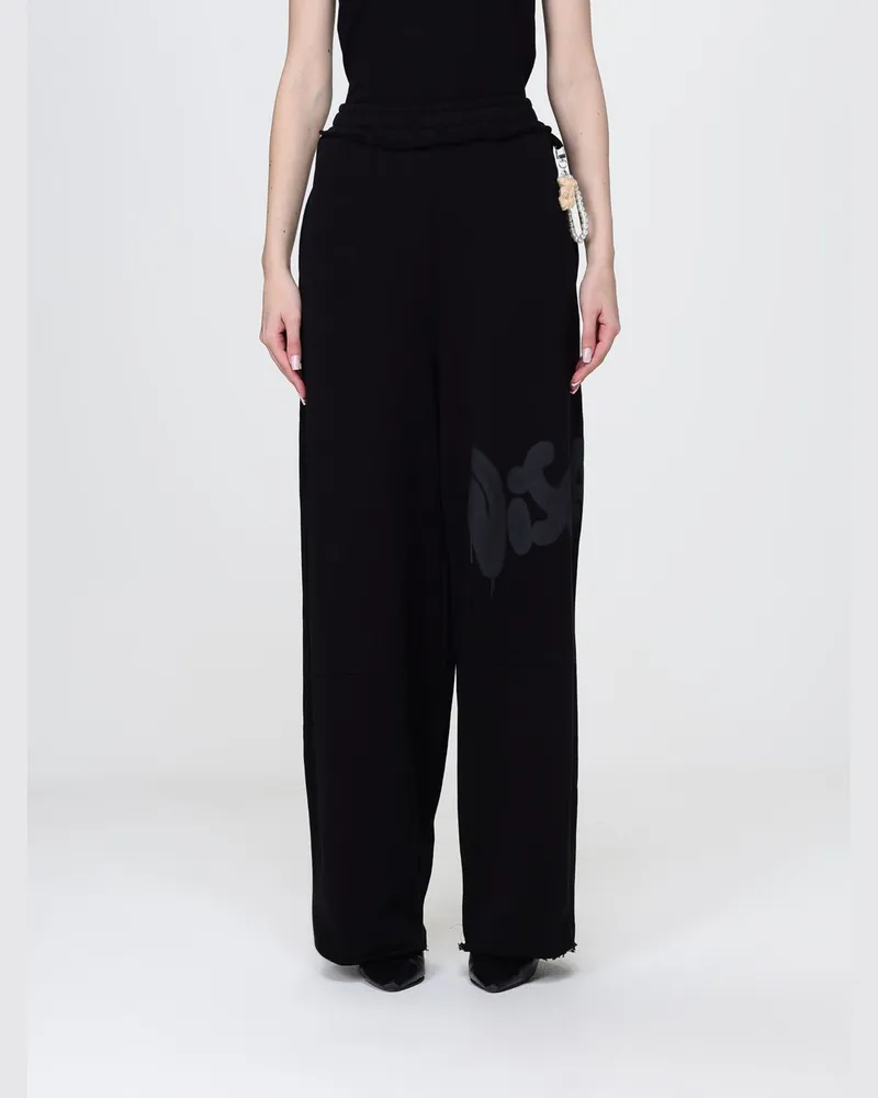 DISCLAIMER Wide-Leg-Jogginghose von aus Baumwolle mit hoher Taille und Logo Schwarz