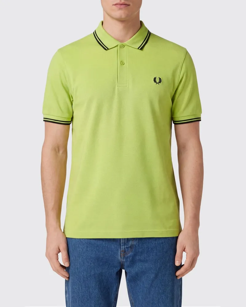 Fred Perry Baumwoll-Poloshirt mit Kontraststreifen und gesticktem Logo Grün