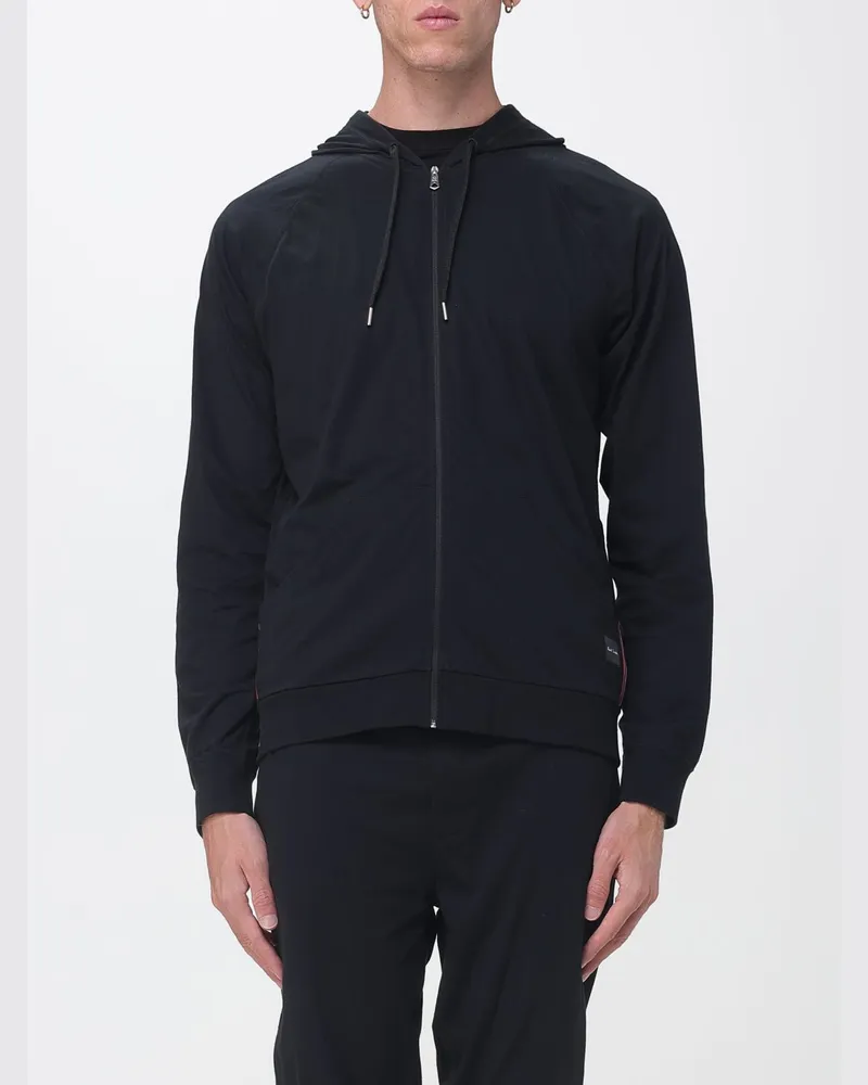 Paul Smith Baumwoll-Kapuzenjacke mit Reißverschluss, Seitentaschen und Kordelzug Schwarz