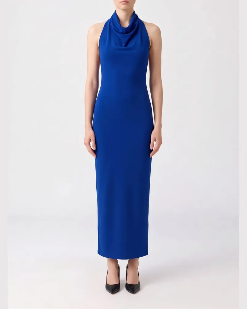 Givenchy Midi-Abendkleid von aus reiner Wolle mit Neckholder-Ausschnitt Blau