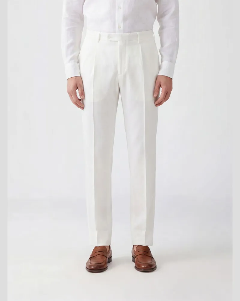 Boglioli Maßgeschneiderte Slim-Fit-Leinenhose mit dezentralem Verschluss Weiß