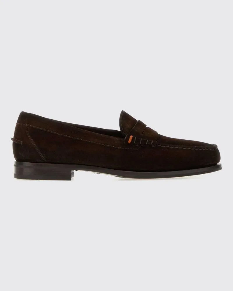 Santoni Penny Loafer aus Wildleder mit Riemen und runder Zehenkappe Braun