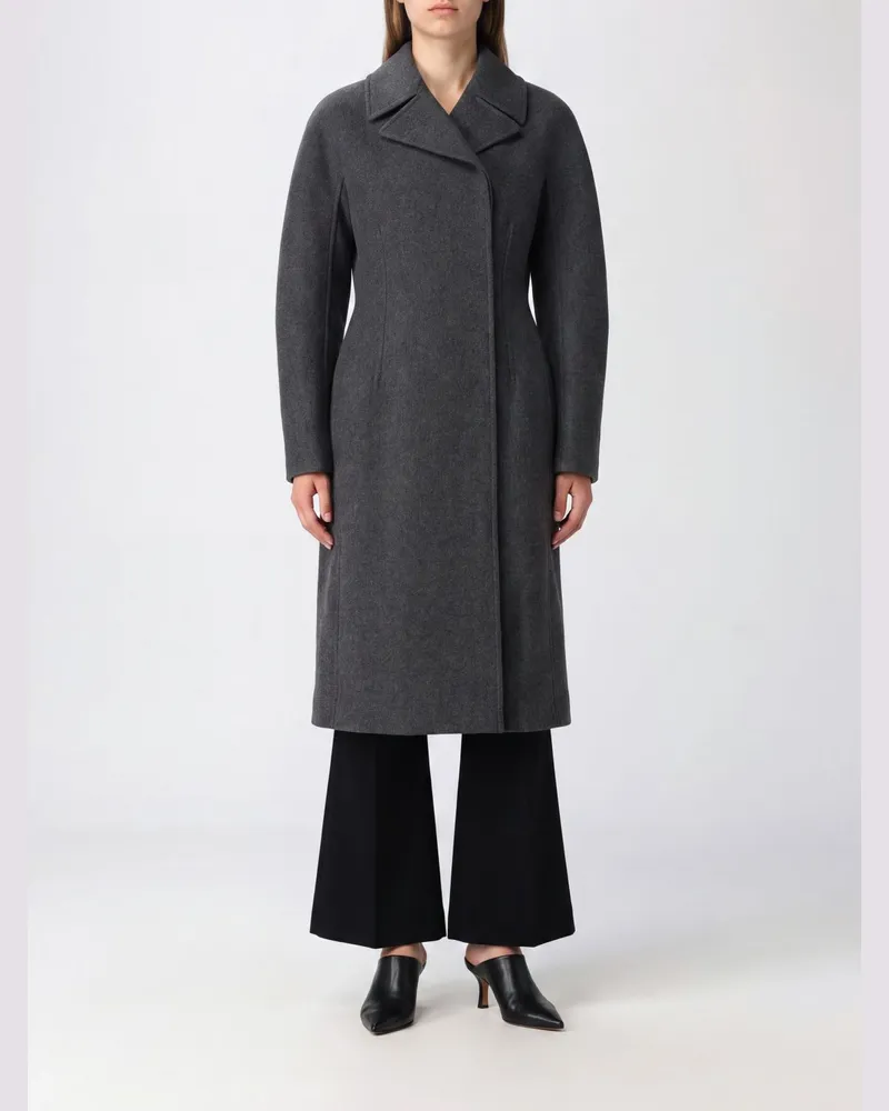 Jil Sander Langer zweireihiger Mantel aus reiner Schurwolle mit verdecktem Verschluss Grau